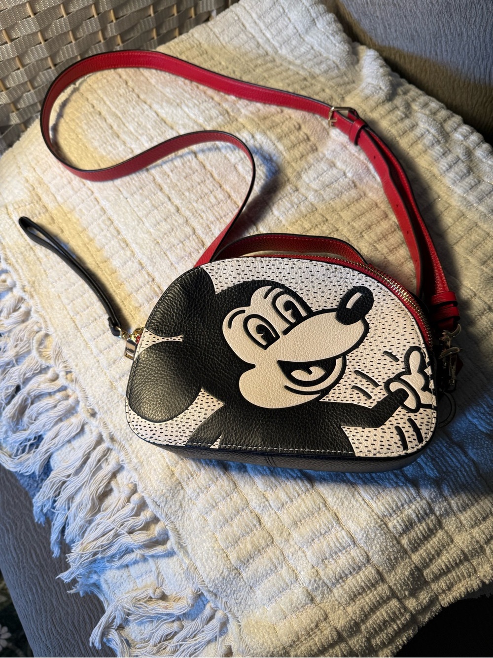 Coach Black & White Cartoon Crossbody Bag with Red Strap